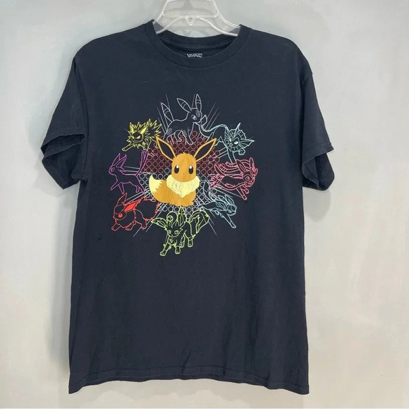 Pokemon Tops - Nintendo Pokemon Eevee Evolutions Eeveelutions Black Size medium Shirt